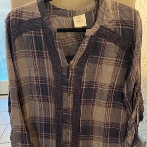 Flannel sweater with waffle back material